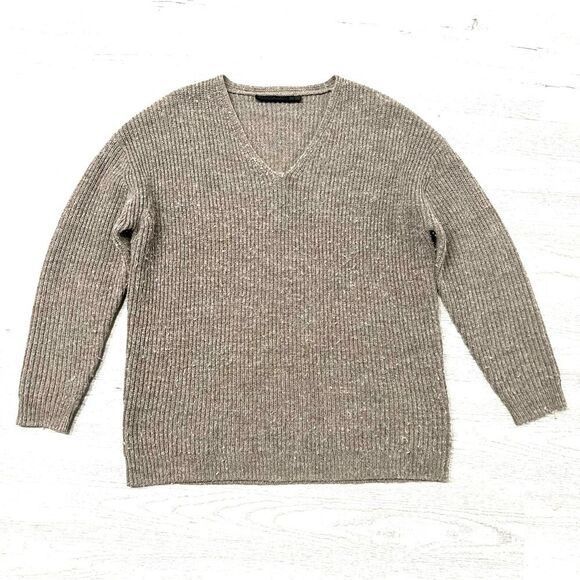 Jenni Kayne Wool Baby Alpaca V Neck Oversized Sweater Size XS Taupe - Picture 1 of 7